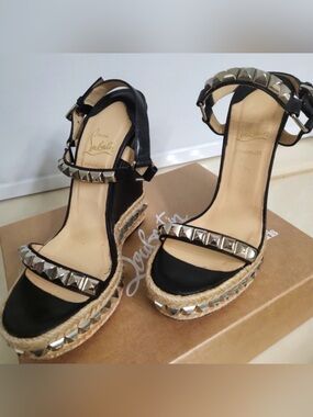 Christian Louboutin Pyraclou Studded Wedge Espadrilles – Black – Women’s
